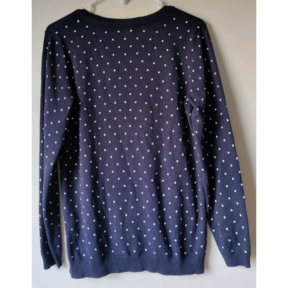 41 Hawthorn Navy Blue Aubree Fine Gauge Crewneck Sweater‎ Polka Dots Size Medium - Picture 2 of 4